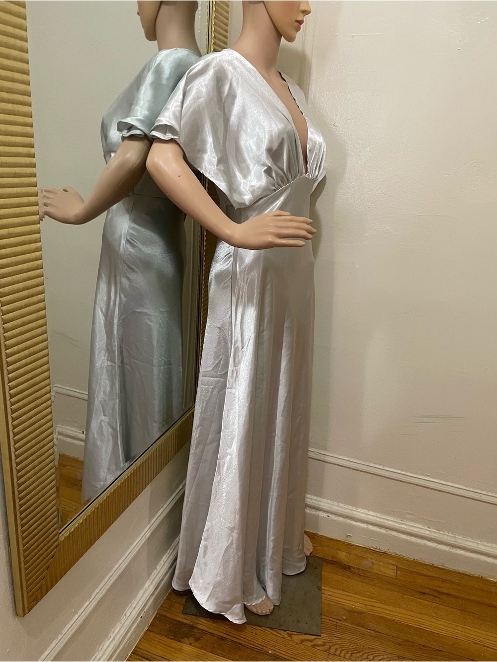 Free People Silver Satin V-Neck Maxi Dress - Picture 14 of 15